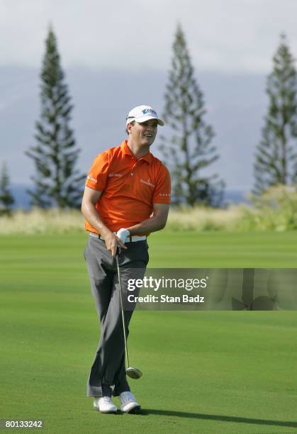 Zach Johnson hits from the 9th fairway during the third round of the Mercedes-Benz Championship at the Plantation Course at Kapalua on January 5,...