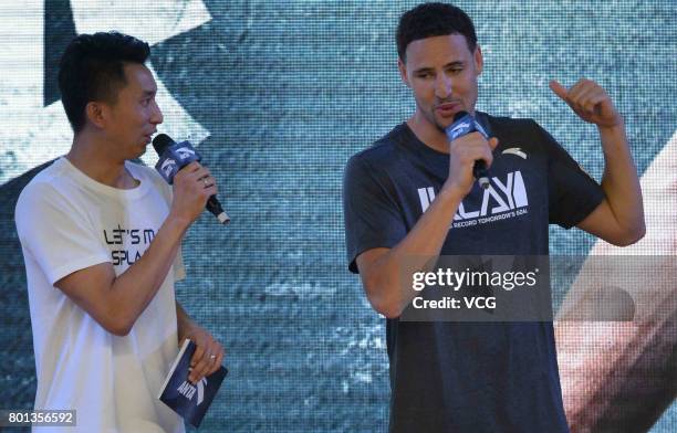 Player Klay Thompson of the Golden State Warriors meets fans at Happy Family Mall on June 26, 2017 in Shenyang, China.