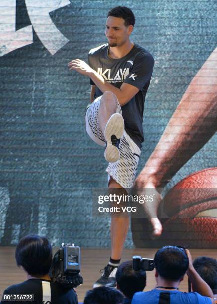 Player Klay Thompson of the Golden State Warriors meets fans at Happy Family Mall on June 26, 2017 in Shenyang, China.