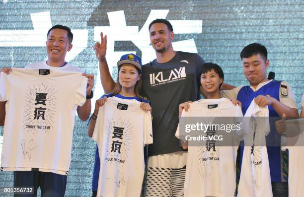 Player Klay Thompson of the Golden State Warriors meets fans at Happy Family Mall on June 26, 2017 in Shenyang, China.