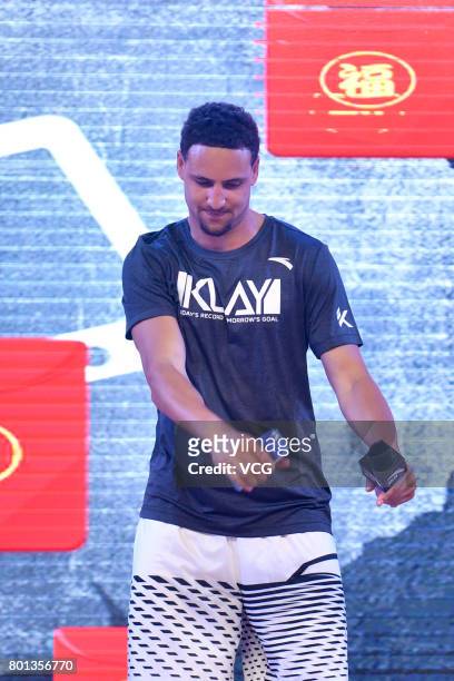 Player Klay Thompson of the Golden State Warriors meets fans at Happy Family Mall on June 26, 2017 in Shenyang, China.