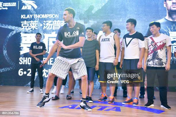 Player Klay Thompson of the Golden State Warriors meets fans at Happy Family Mall on June 26, 2017 in Shenyang, China.