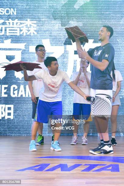 Player Klay Thompson of the Golden State Warriors meets fans at Happy Family Mall on June 26, 2017 in Shenyang, China.