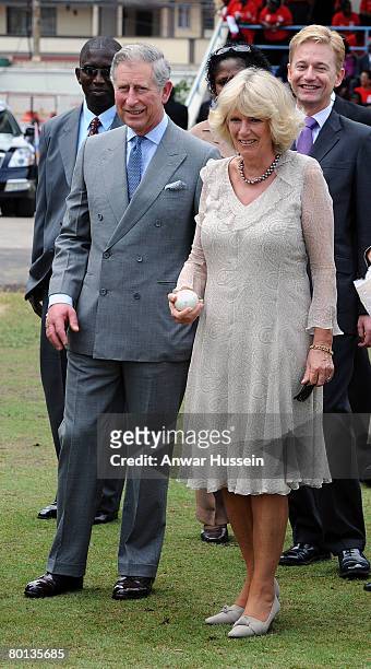 Prince Charles, Prince of Wales and Camilla, Duchess of Cornwall visit Queen's Park Cricket Ground in Trinidad on March 5, 2008 in Port of Spain,...