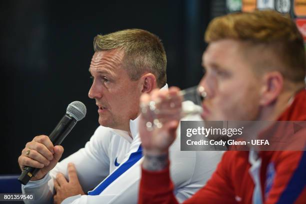 England head coach Aidy Boothroyd and Alfie Mawson during a press conference ahead of their UEFA European Under-21 Championship semi-final match...