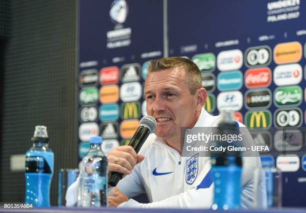 England head coach Aidy Boothroyd during a press conference ahead of their UEFA European Under-21 Championship semi-final match against Germany on...