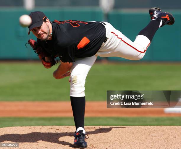 Barry Zito of the San Francisco Giants pitches during a Spring Training game against the Kansas City Royals at Scottsdale Stadium on March 5, 2008 in...