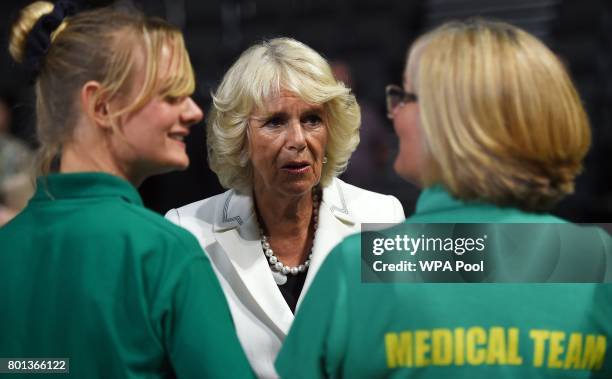 Camilla, Duchess of Cornwall meets medical and security staff who helped the victims of the Manchester terror attack at Manchester Arena on June 26,...