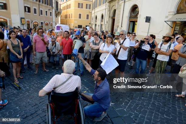 Demonstration in front of Parliament against the Compulsory vaccination issued by the Government, on June 26, 2017 in Rome, Italy.