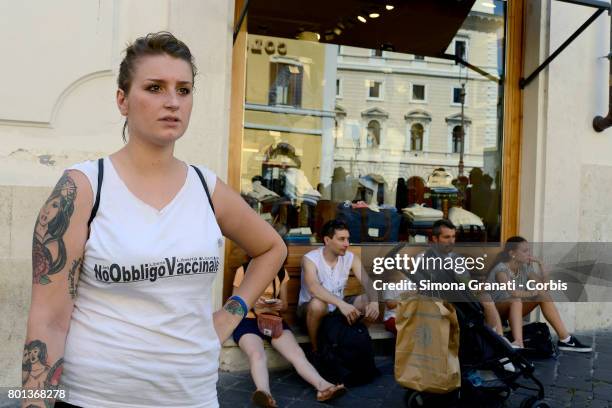 Demonstration in front of Parliament against the Compulsory vaccination issued by the Government, on June 26, 2017 in Rome, Italy.