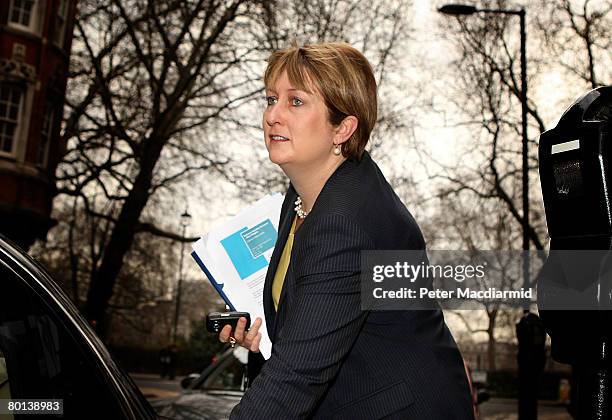 Secretary of State for the Home Department Jacqui Smith leaves Millbank television studios on March 6, 2008 in London. Mrs Smith has outlined a...