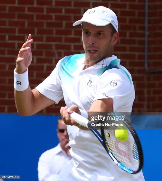 Gilles Muller LUX against Sam Querrey USA against during Men's Singles Quarter Final match on the fourth day of the ATP Aegon Championships at the...