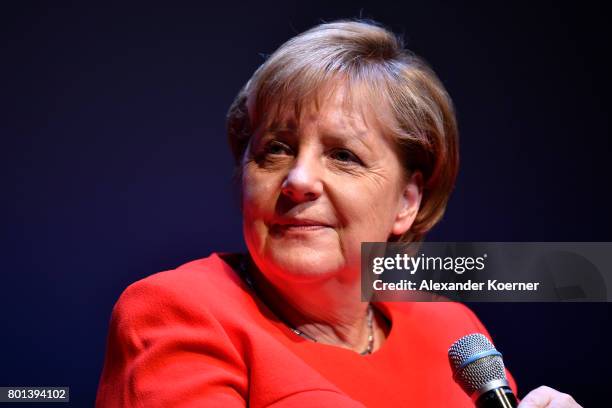 German chancellor Angela Merkel speaks on stage during the Brigitte Live Event at Maxim Gorki Theater on June 26, 2017 in Berlin, Germany.