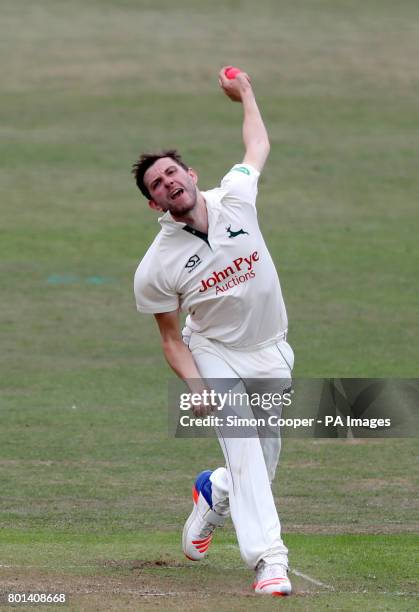 Nottinghamshire's Harry Gurney bowls during the Specsavers County Championship, Division Two match at Trent Bridge, Nottingham.