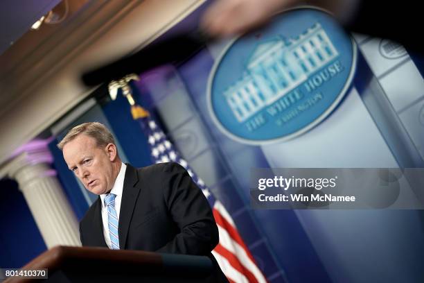 White House Press Secretary Sean Spicer briefs members of the media during a daily briefing at the White House June 26, 2017 in Washington, DC....