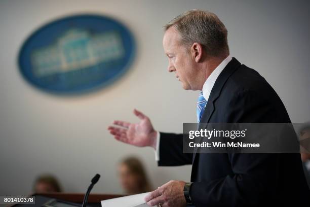 White House Press Secretary Sean Spicer briefs members of the media during a daily briefing at the White House June 26, 2017 in Washington, DC....