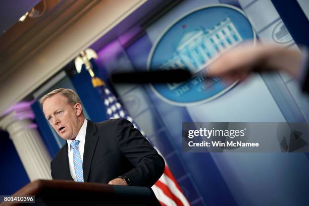 White House Press Secretary Sean Spicer briefs members of the media during a daily briefing at the White House June 26, 2017 in Washington, DC....