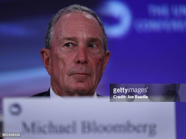 Former New York City Mayor Michael Bloomberg addresses the United States Conference of Mayors at the Fountainebleau Hotel on June 26, 2017 in Miami...