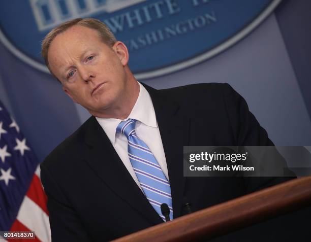 White House Press Secretary Sean Spicer briefs members of the media during a daily briefing at the White House June 26, 2017 in Washington, DC....