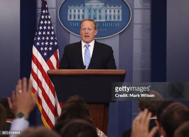 White House Press Secretary Sean Spicer briefs members of the media during a daily briefing at the White House June 26, 2017 in Washington, DC....