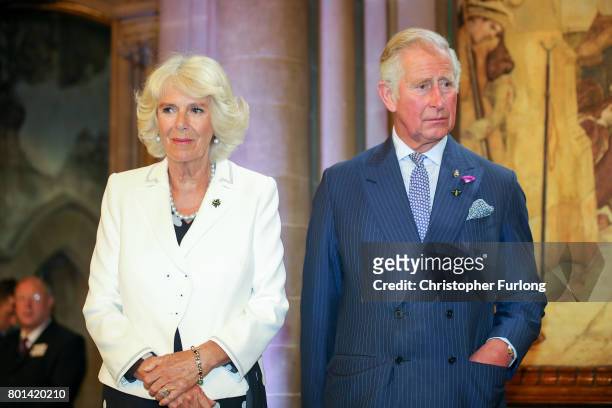 Prince Charles, Prince of Wales and Camilla, Duchess of Cornwall attend a reception in Manchester Town Hall to thank those involved during the...