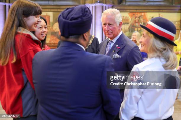 Prince Charles, Prince of Wales attend a reception in Manchester Town Hall to thank those involved during the Manchester Attack on June 26, 2017 in...