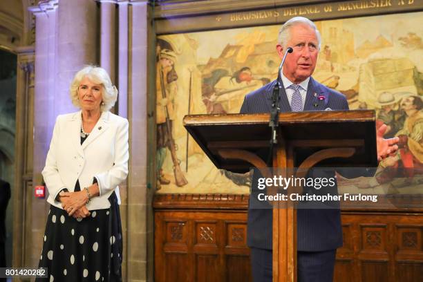 Prince Charles, Prince of Wales and Camilla, Duchess of Cornwall attend a reception in Manchester Town Hall to thank those involved during the...