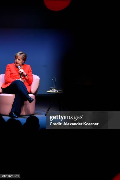 German chancellor Angela Merkel speaks on stage during the Brigitte Live Event at Maxim Gorki Theater on June 26, 2017 in Berlin, Germany.