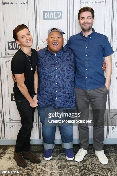 Actors Tom Holland and Jacob Batalon, and director Jon Watts discuss "Spider-Man: Homecoming" at Build Studio on June 26, 2017 in New York City.