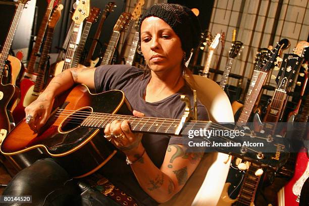 Linda Perry in her recording studio in the San Fernando Valley in California on August 23, 2005. She had a huge hit in the mid-'90s with her former...