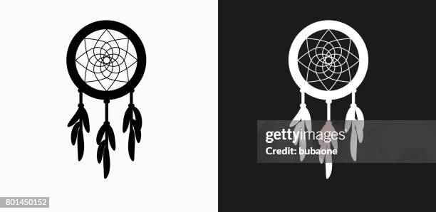 dream catcher icon on black and white vector backgrounds - native american graphic stock illustrations