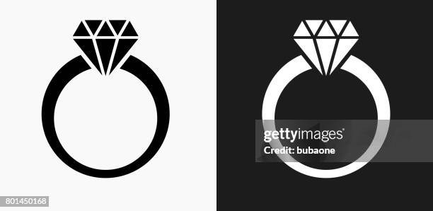 diamond ring icon on black and white vector backgrounds - engagement ring clipart stock illustrations