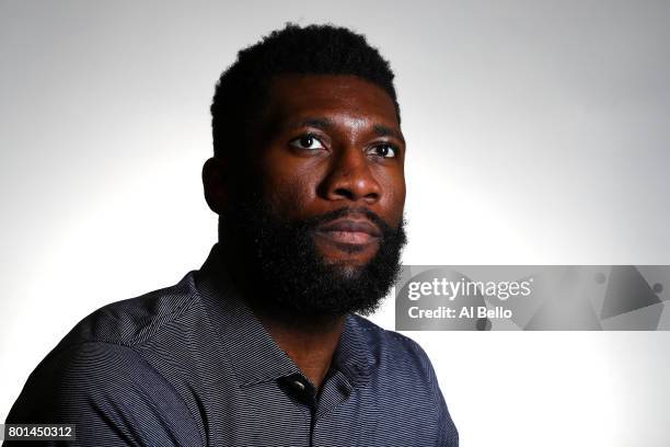 Player Festus Ezeli poses for a portrait at NBPA Headquarters on June 23, 2017 in New York City.