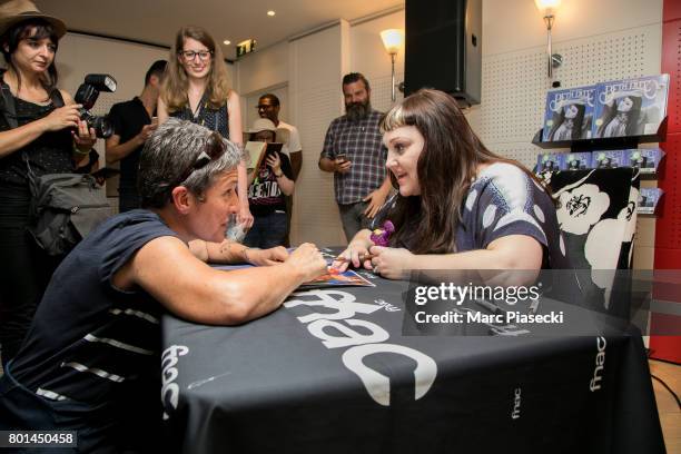 Singer Beth Ditto signs autographs after performing at FNAC Saint-Lazare on June 26, 2017 in Paris, France.