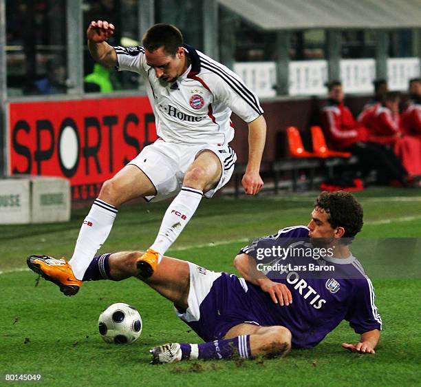 Franck Ribery of Munich in action with Roland Juhasz of Anderlecht during the UEFA Cup Round of 16 first leg match between RSC Anderlecht and Bayern...