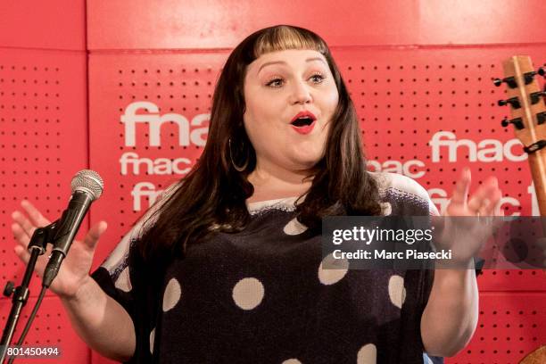 Singer Beth Ditto performs at FNAC Saint-Lazare on June 26, 2017 in Paris, France.