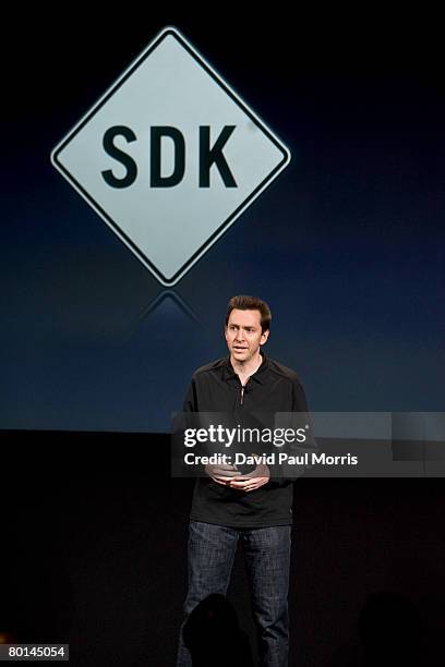 Scott Forstall, vice president of iPhone software speaks at the Apple headquarters March 6, 2008 in Cupertino, California. Apple introduced a new...