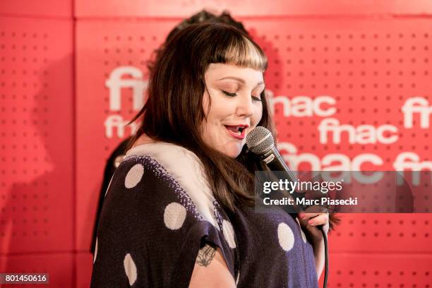 Singer Beth Ditto performs at FNAC Saint-Lazare on June 26, 2017 in Paris, France.