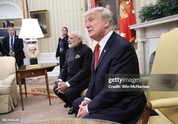 President Donald Trump meets with Indian Prime Minister Narendra Modi in the Oval Office of the White House June 26, 2017 in Washington, DC. Trump...