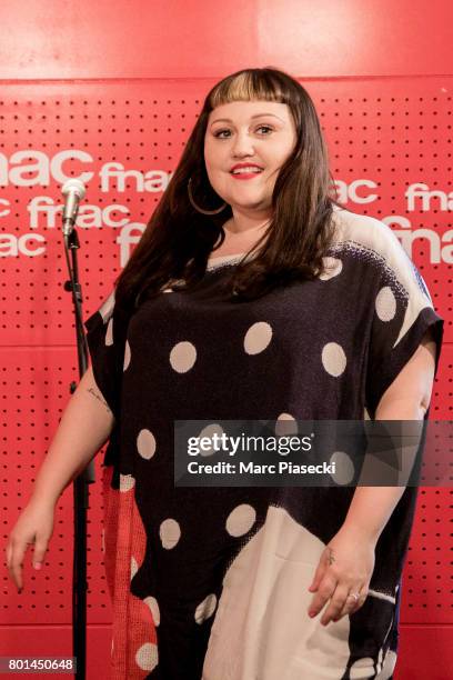 Singer Beth Ditto performs at FNAC Saint-Lazare on June 26, 2017 in Paris, France.