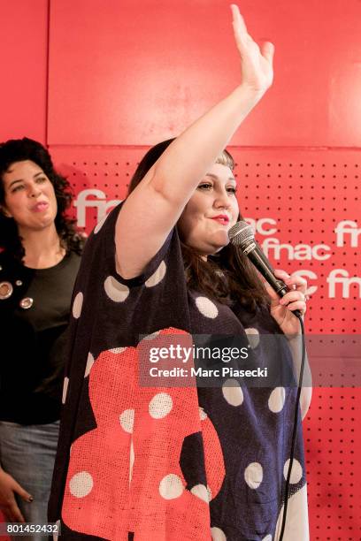 Singer Beth Ditto performs at FNAC Saint-Lazare on June 26, 2017 in Paris, France.