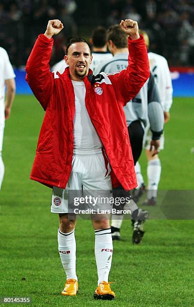 Franck Ribery of Munich celebrates after winning the UEFA Cup Round of 16 first leg match between RSC Anderlecht and Bayern Munich at the Constant...