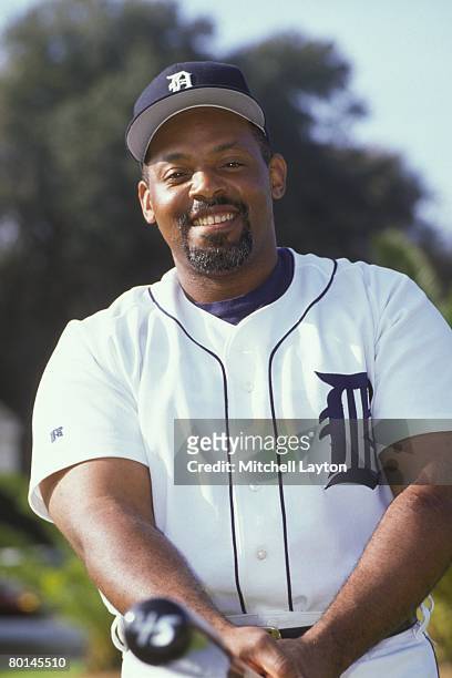 Cecil Fielder of the Detroit Tigers poses for photo during photo day on February 25, 1990 at Tigers spring training in Lakeland, Florida.