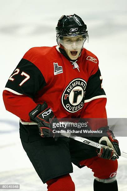Dominik Bohac of the Quebec City Remparts skates during the game against the Victoriaville Tigres at Colisee Pepsi on March 01, 2008 in Quebec City,...