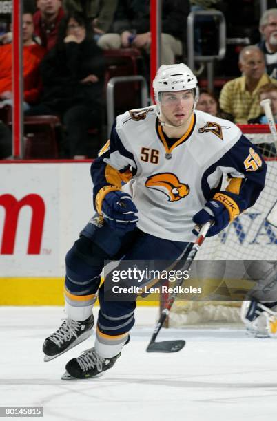 Steve Bernier of the Buffalo Sabres skates against the Philadelphia Flyers on March 4, 2008 at the Wachovia Center in Philadelphia, Pennsylvania. The...