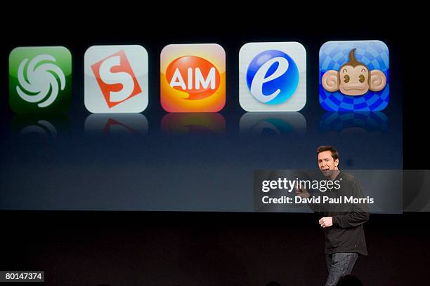 Scott Forstall, vice president of iPhone software speaks at the Apple headquarters March 6, 2008 in Cupertino, California. Apple introduced a new...