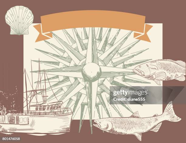 ilustrações de stock, clip art, desenhos animados e ícones de hand drawn backgrounds with nautical elements - rosa dos ventos