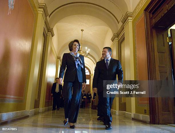 March 6: House Speaker Nancy Pelosi, D-Calif., and Jordan's King Abdullah II arrive for a photo op before their meeting with Queen Rania and House...