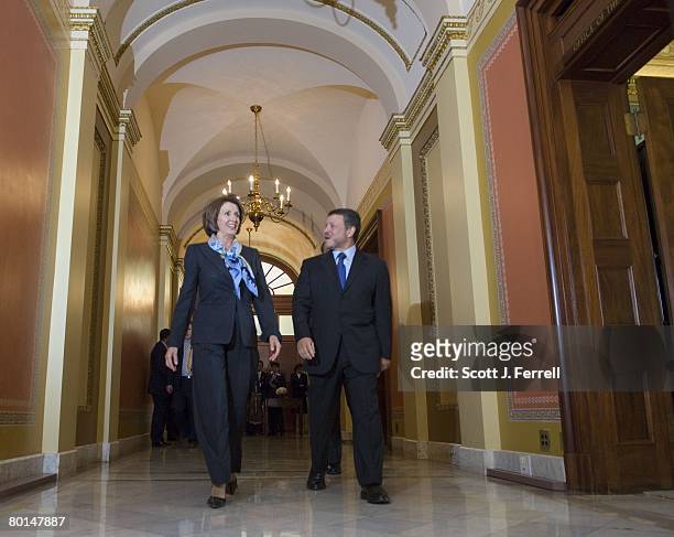 March 6: House Speaker Nancy Pelosi, D-Calif., and Jordan's King Abdullah II arrive for a photo op before their meeting with Queen Rania and House...