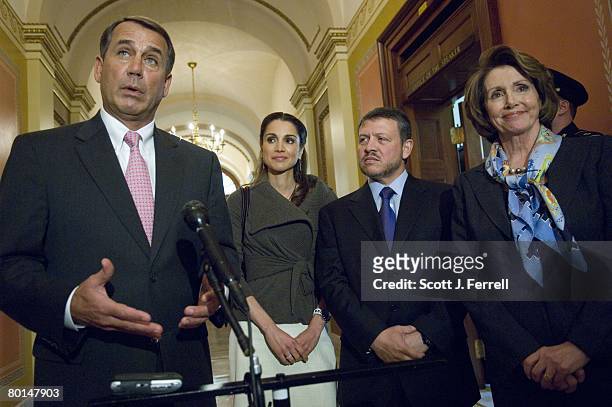 March 6: House Minority Leader John A. Boehner, R-Ohio, Jordan's Queen Rania and King Abdullah II, and House Speaker Nancy Pelosi, D-Calif., during a...